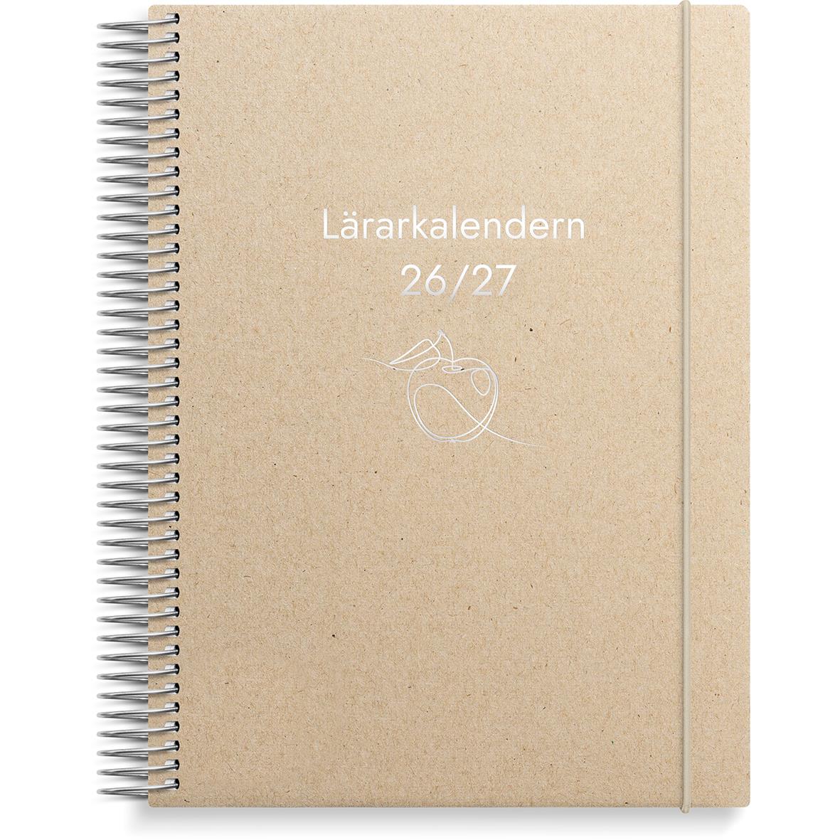 Lärarkalender 25/26 med spiralrygg och beige omslag, horisontell format A5