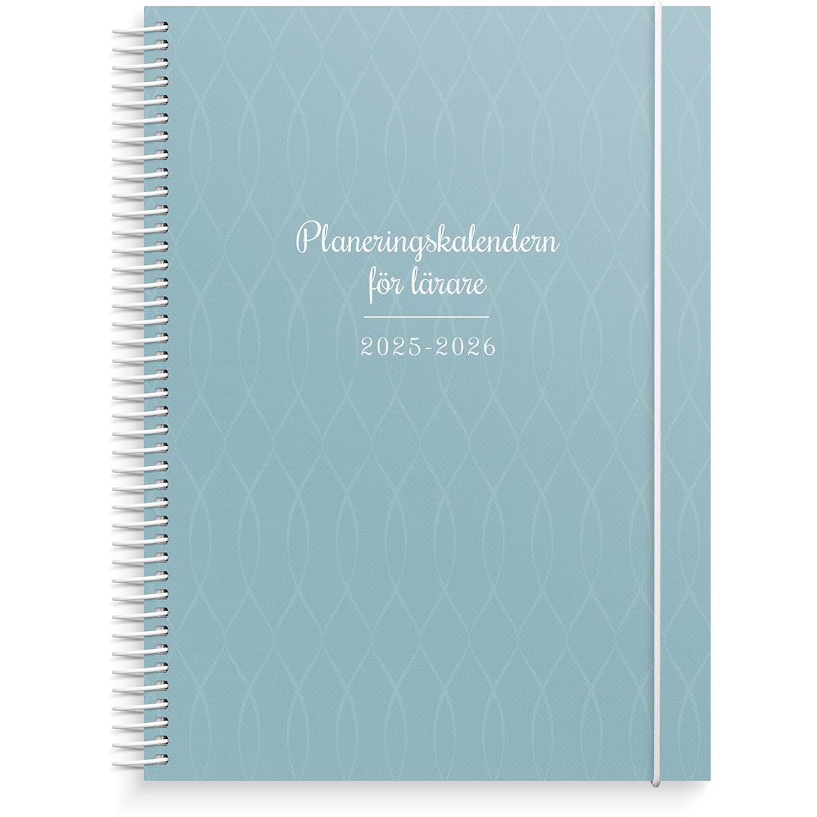 Planeringskalender för lärare 2025-2026 i A5-format med spiralbindning och blått omslag