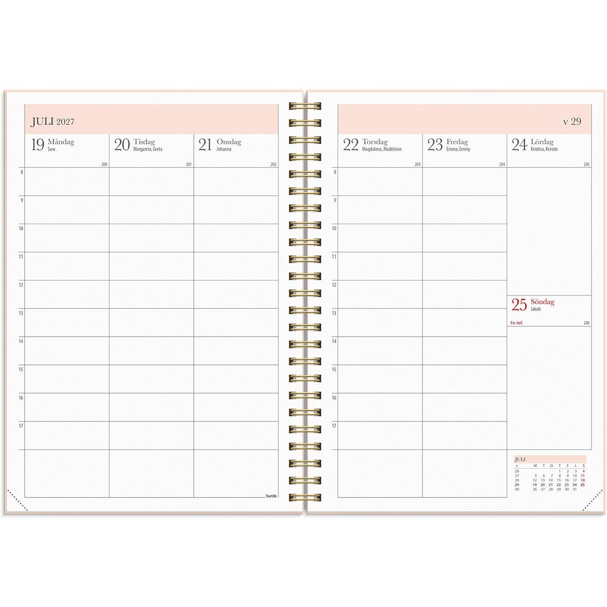 Planeringskalender för lärare 2021-2026 i A5-format med spiralbindning och elastisk band