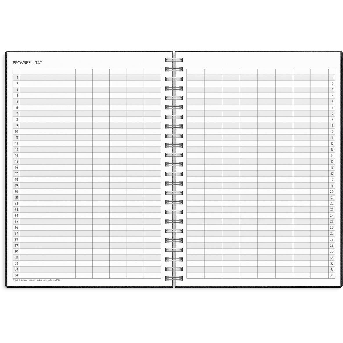 Svart A5 almanacka med spiralbindning och veckoplanering för dagarna 23 till 26 januari