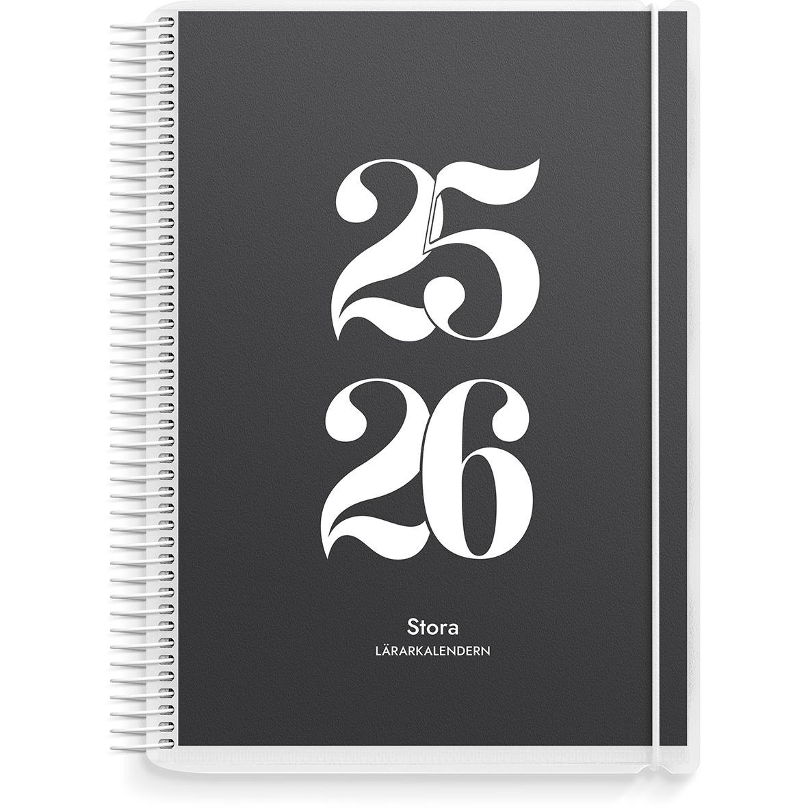 Svart lärobok med stora vita siffror 25 och 26 på framsidan