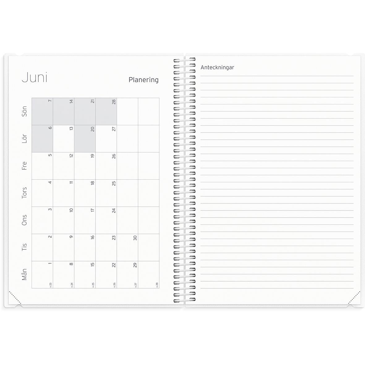 Lärarkalender för juni med planering och anteckningar, spiralbundet, för år 1264