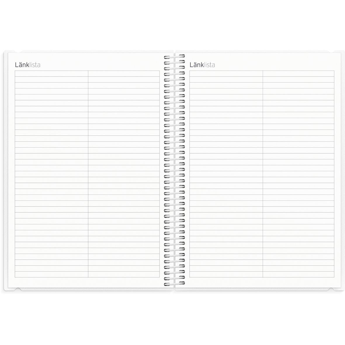 Öppnad lärarkalender med plats för anteckningar om elevnärvaro, sidor 25-26