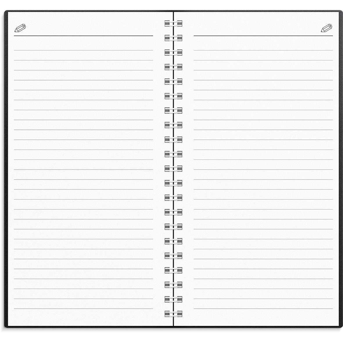 Öppnad studieårs-almanacka för Burde 3681 Stora Basic Plast 25-26 med tomma rader för anteckningar