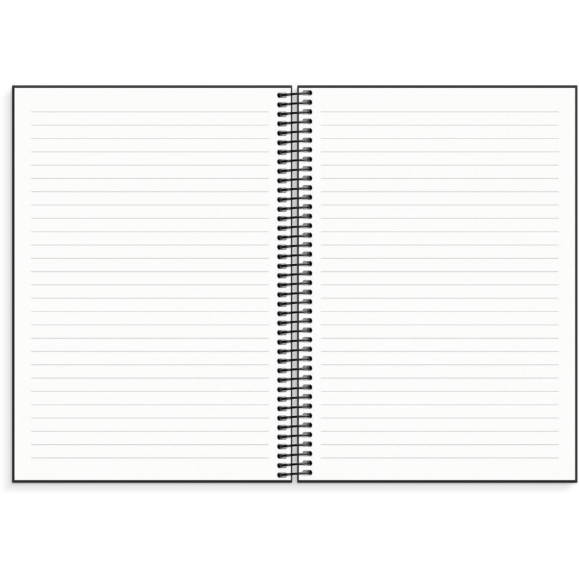 Svart A5 almanacka med linjerade sidor för anteckningar och planering