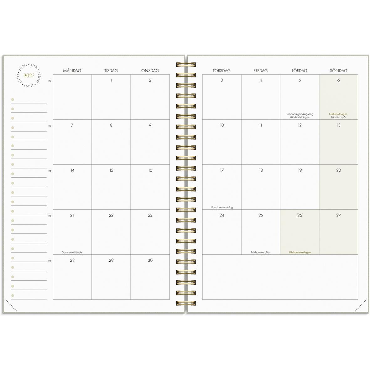 Öppen veckoplanerare för 25-26 med dagar och utrymme för anteckningar i A5-format