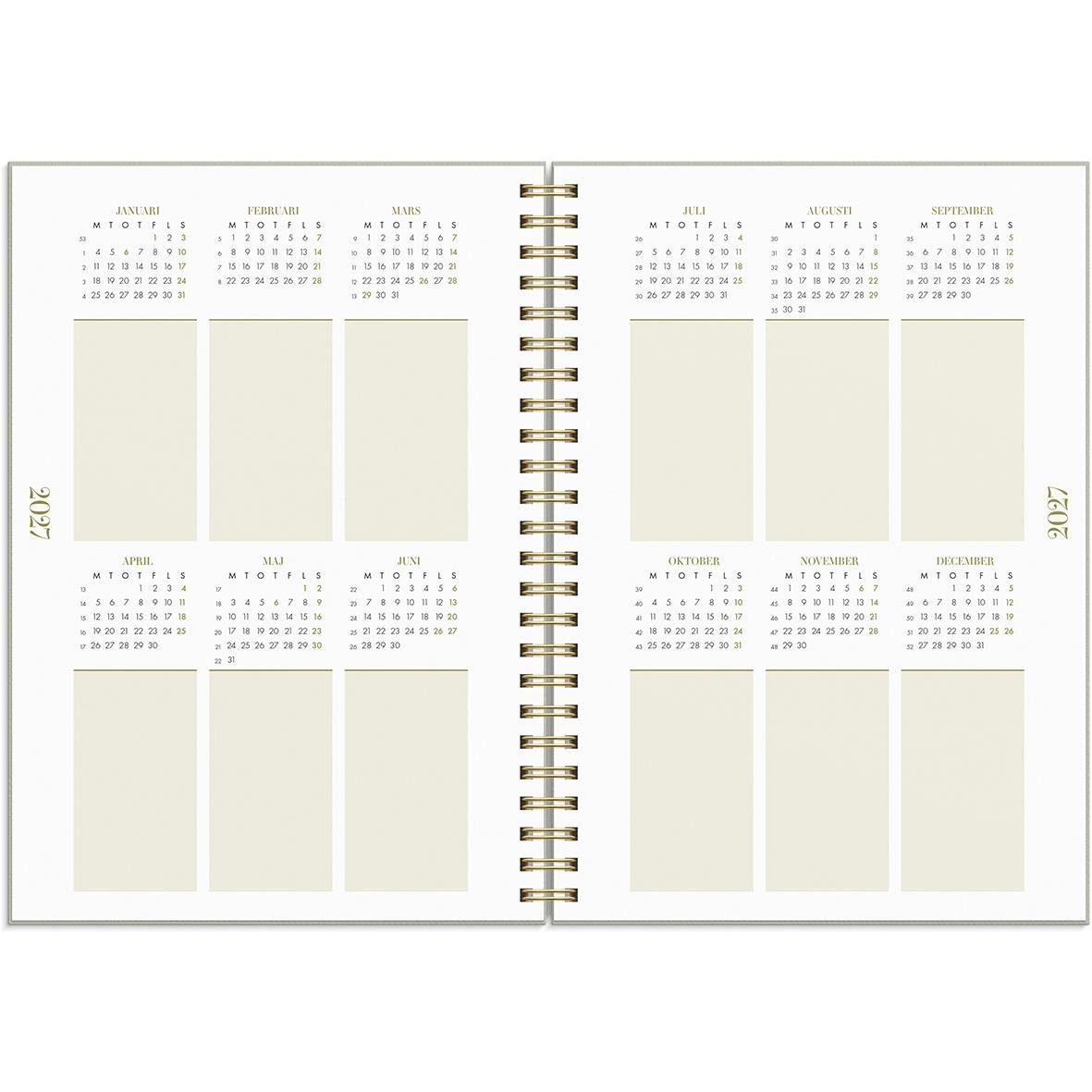 Öppnad almanacka Burde 1214 Life Planner Essentials 25-26 A5 med veckoplanering