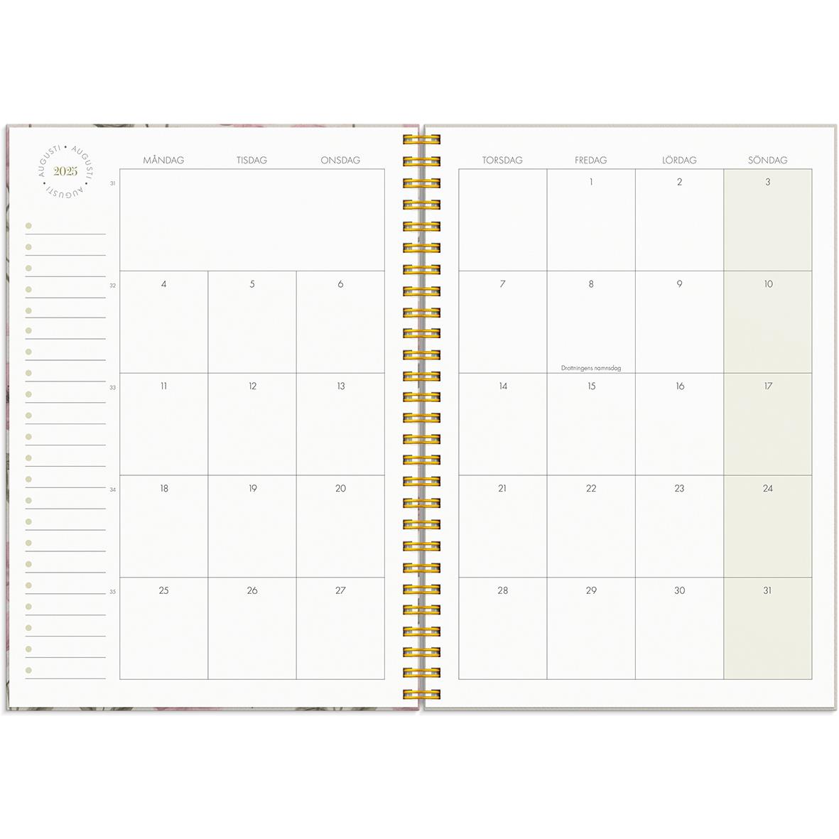 Öppnad almanacka Burde 1214 Life Planner Essentials 25-26 A5 med veckoplanering