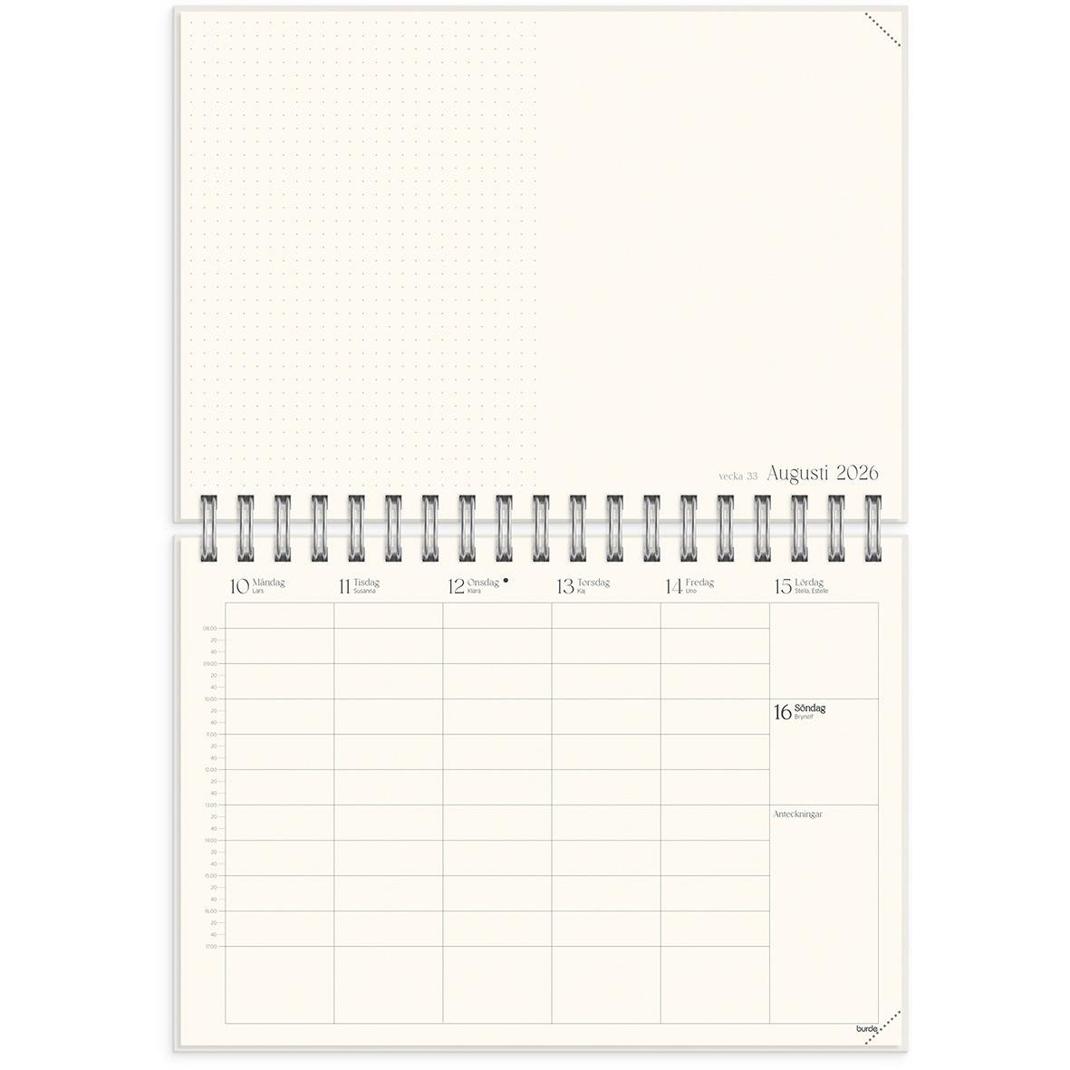 Översikt av en stor lärarkalender för augusti 2020 med veckovisa planeringssidor