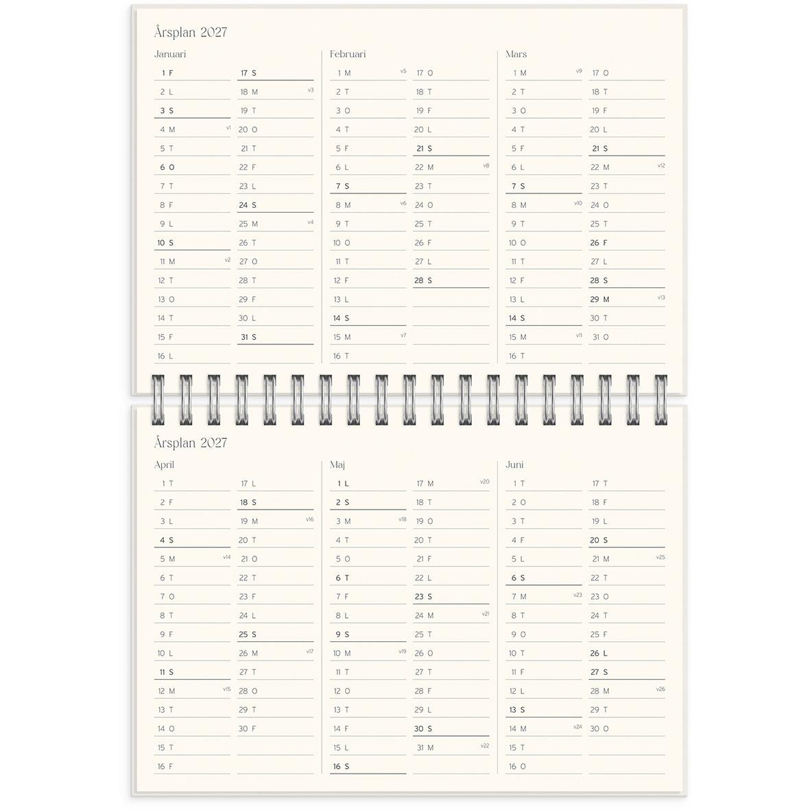 Stora lärarkalendern för 2027 med veckoplanering och reflektioner för januari till december i B5-format