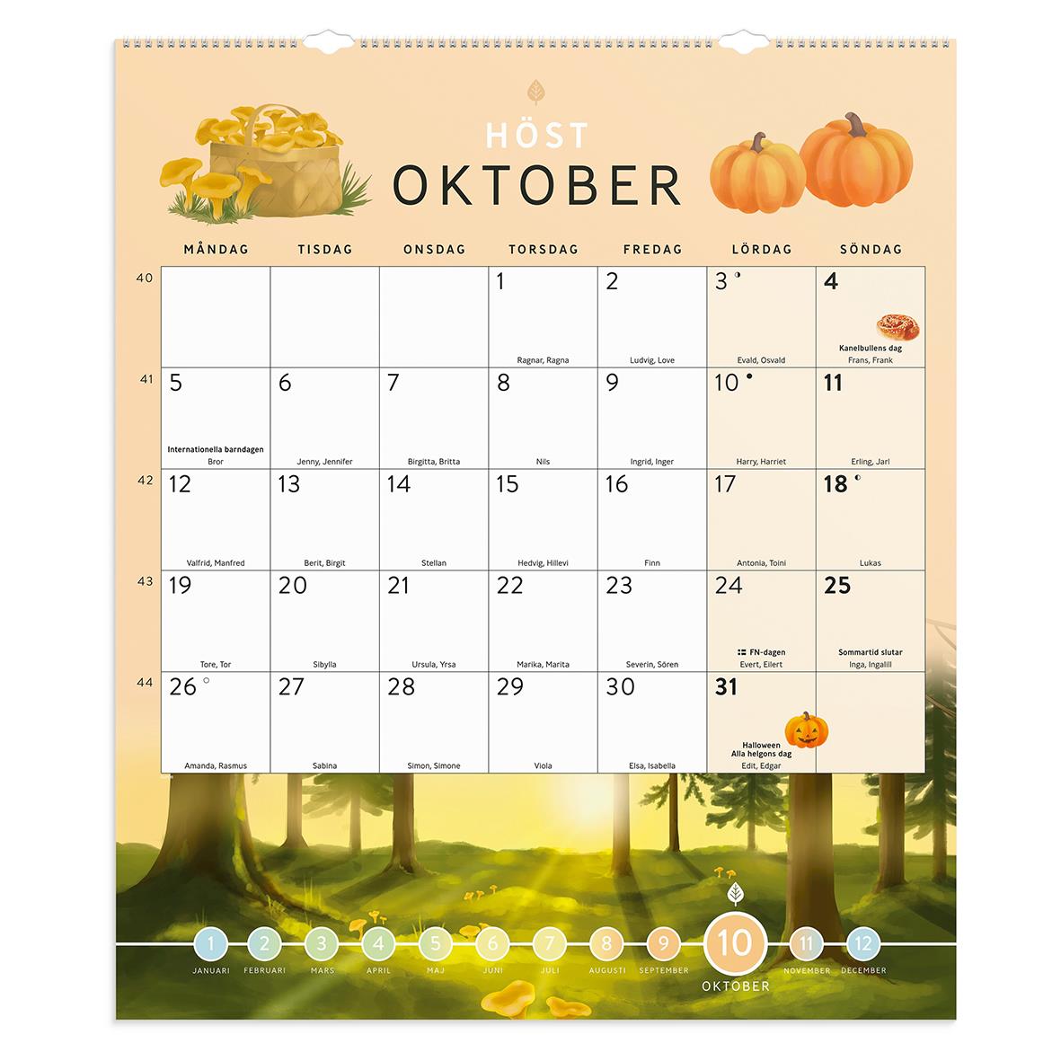 Klassrumskalender för oktober med pumpor och hösttema, storlek 600x700mm