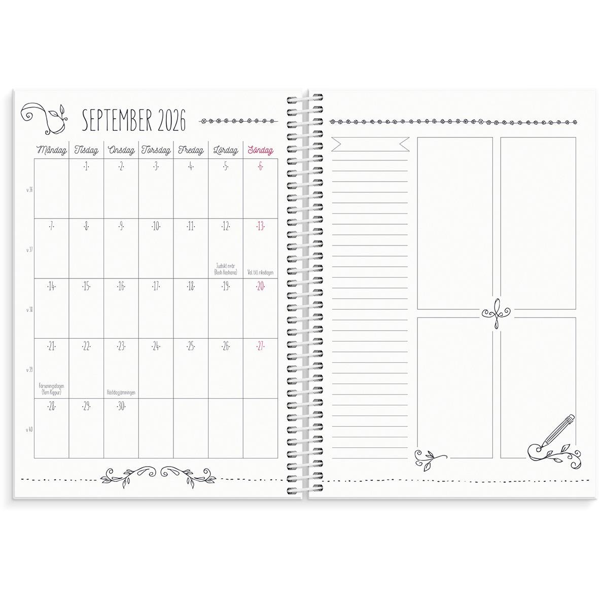 Öppen almanacka för vecka 26 i juni 2025 med plats för dagliga planer och anteckningar