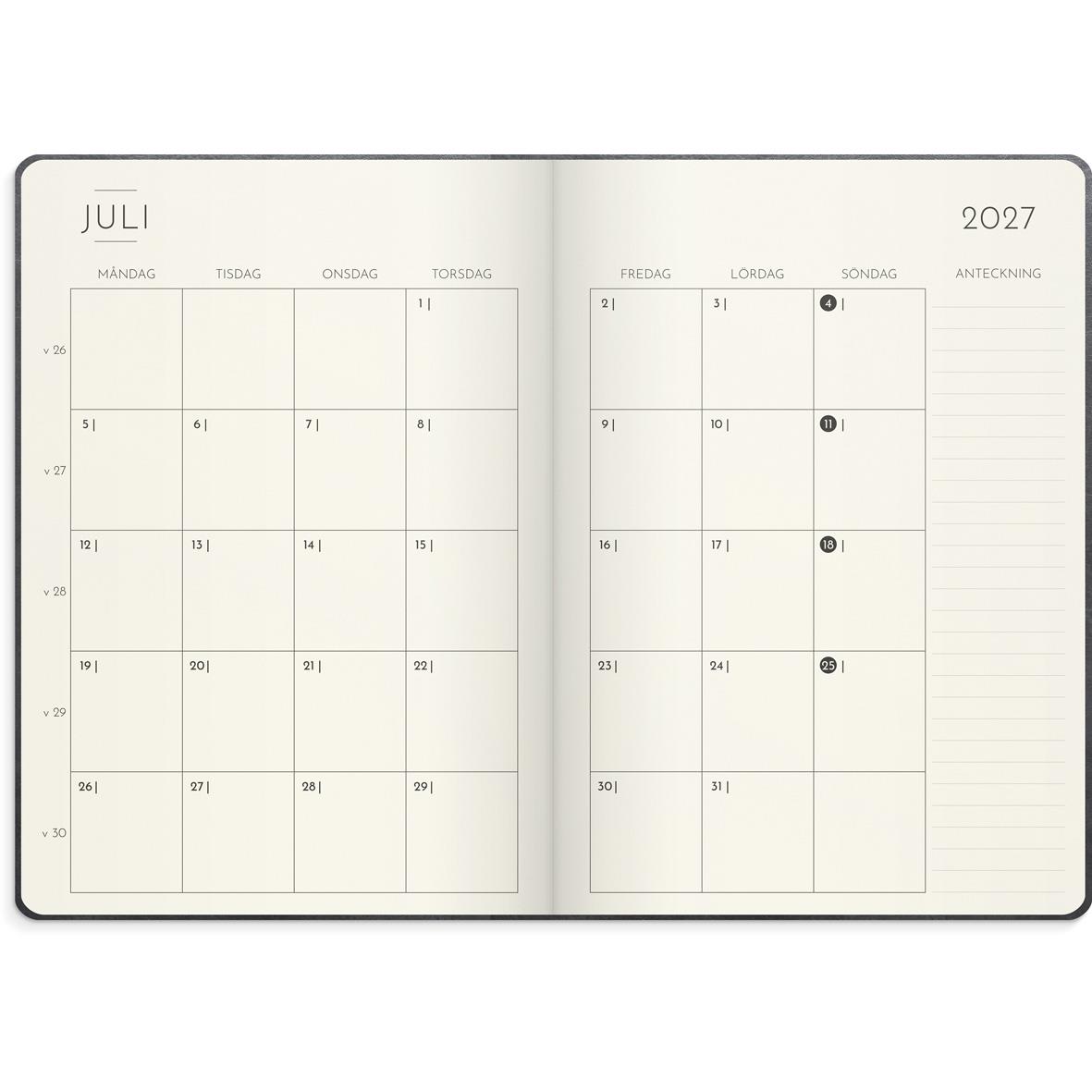 Veckokalender för september 2026 i Almanacka Burde 5964 Weekly Deluxe