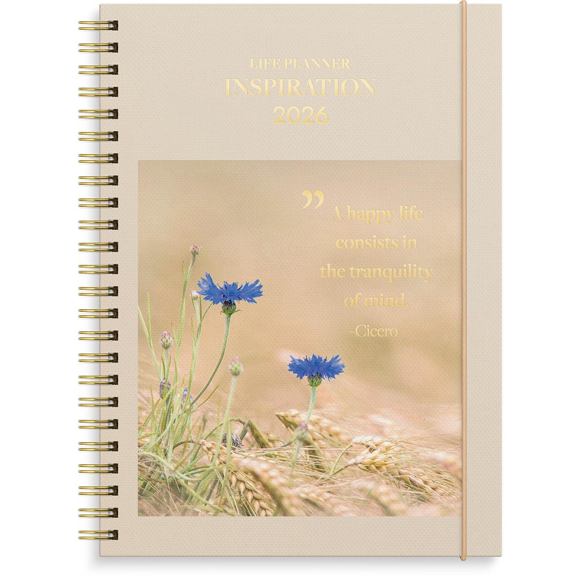 A5 årsplanerare för 2026 med blommor och inspirerande citat på framsidan