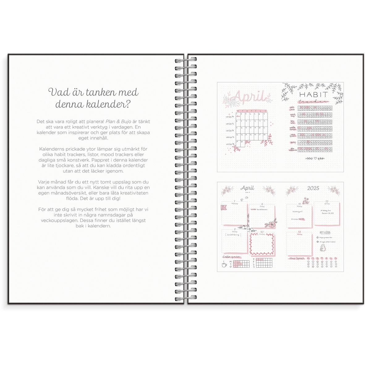 Öppen Almanacka Burde 1282 Plan och BuJo 2025 i A5-format med kalender och planeringssidor
