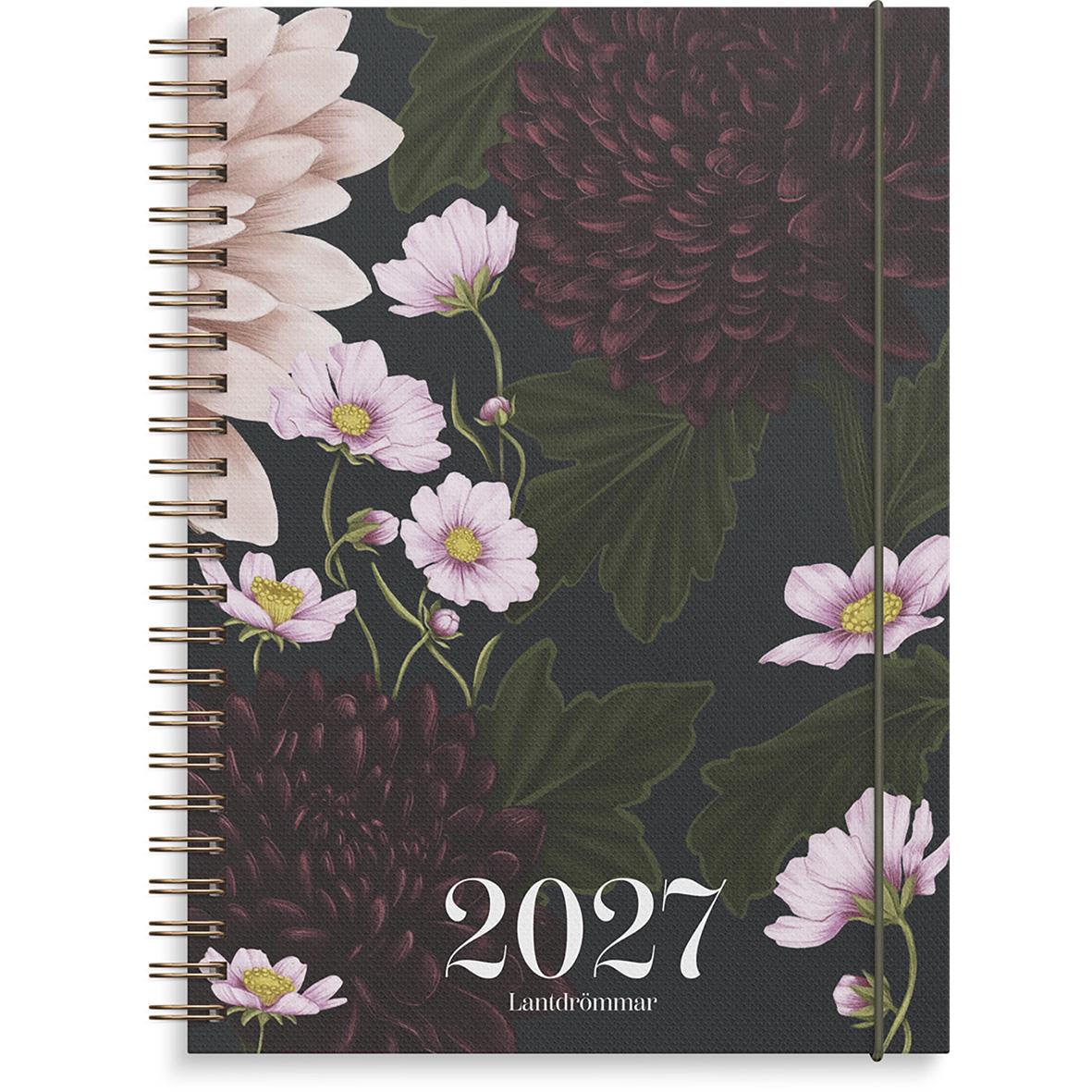 Almanacka Burde 1283 Lantdrömmar 2026 A5 med svart bär- och blomsterdesign