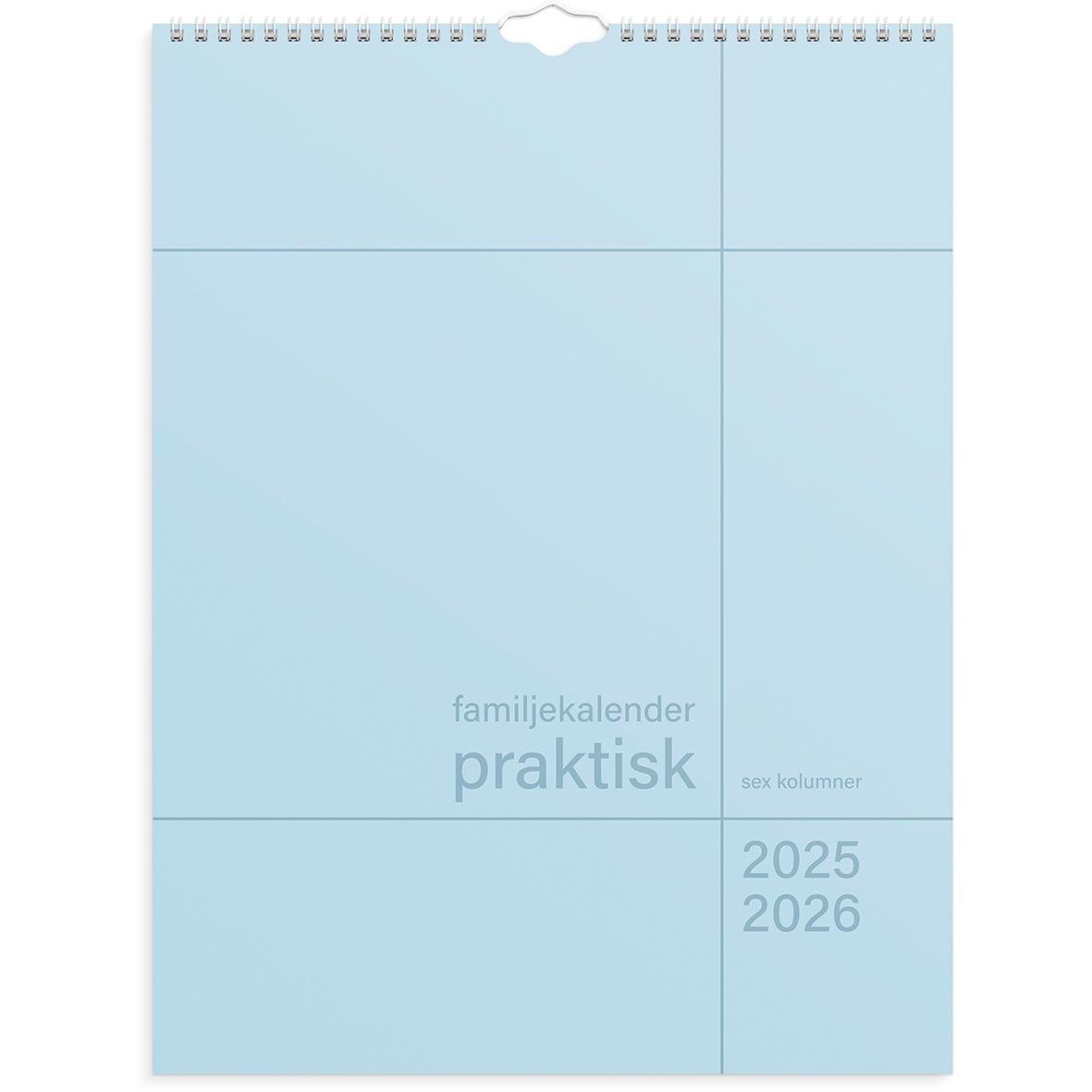 Väggkalender Burde 1859 familjekalender för 2025-2026, praktisk design i ljusblått