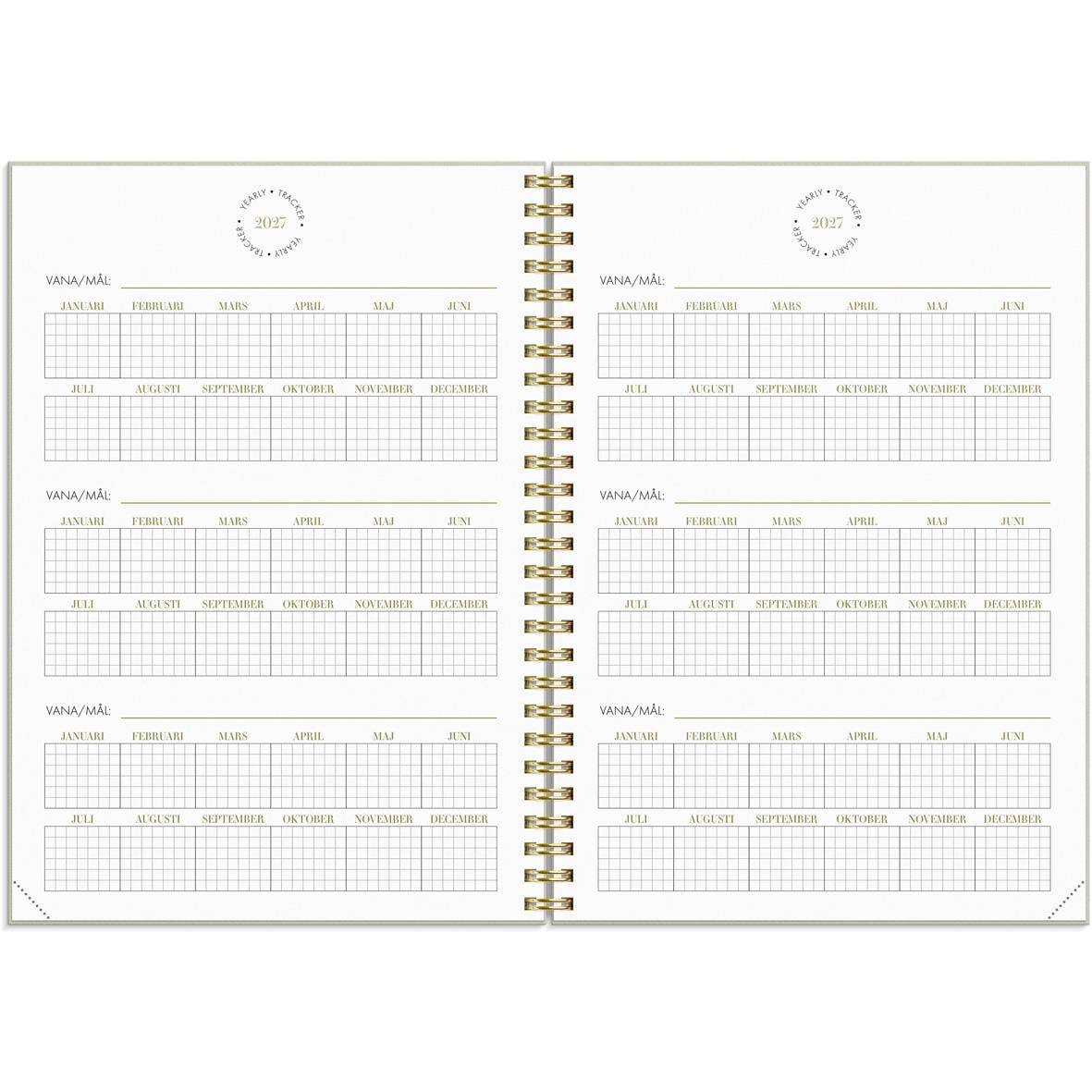 Öppnad almanacka Burde 1062 Life Planner Essentials 2026 A5 med tomma linjerade sidor för planering