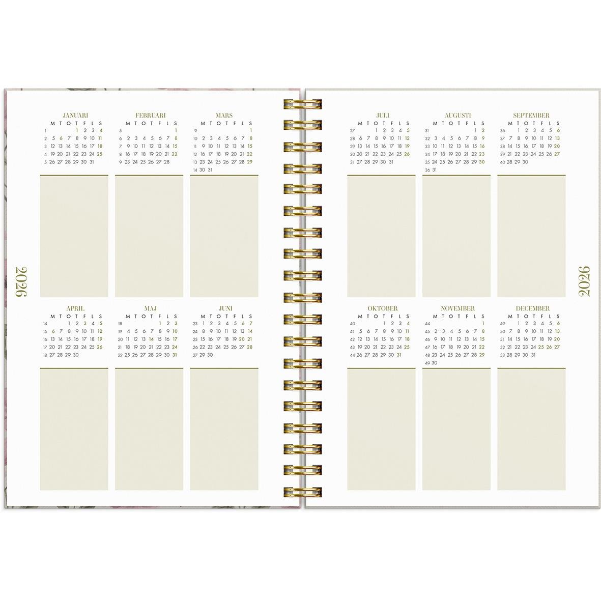 Årsplaner för 2026 i en A6 Life Planner Essentials Almanacka Burde 1065