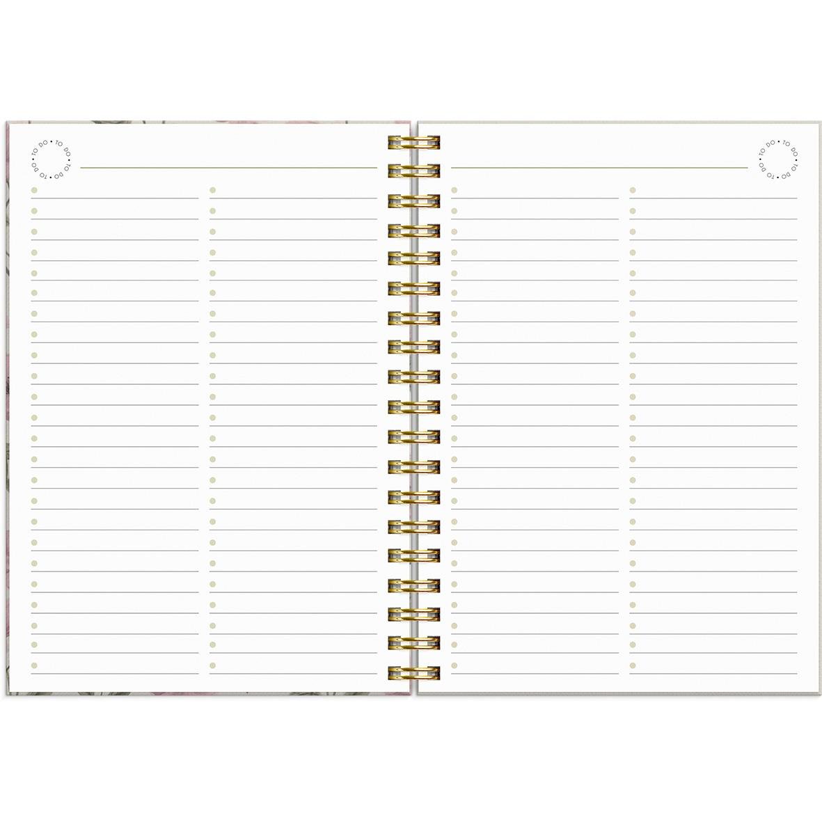 Öppen A6 Life Planner Essentials 2026 med linjerade sidor för planering