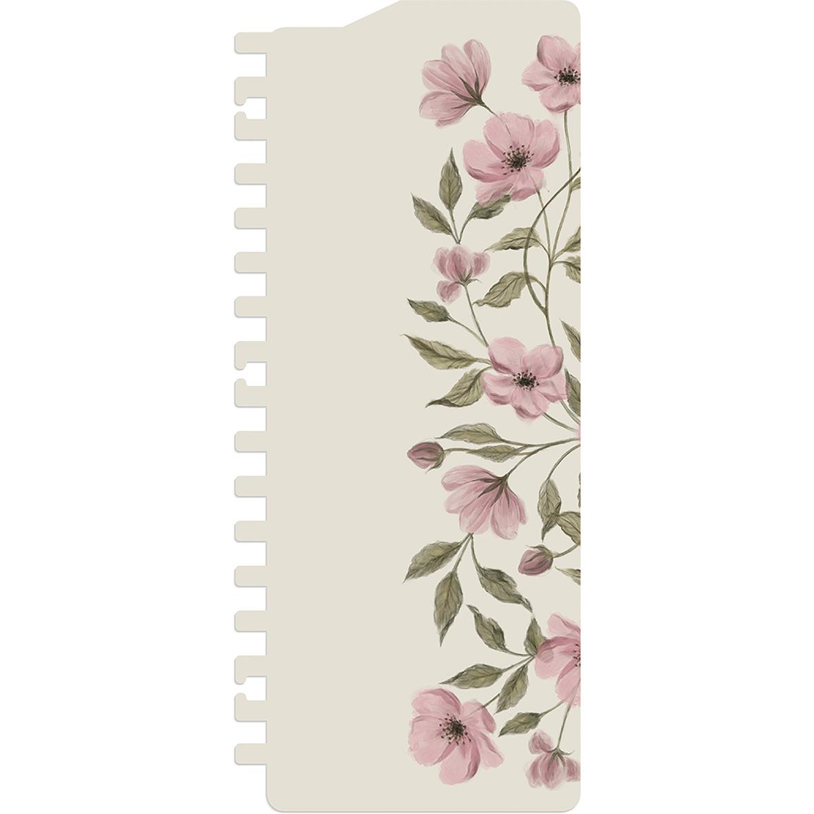 A6 livsplanerare med blommönster i rosa och grönt på beige bakgrund