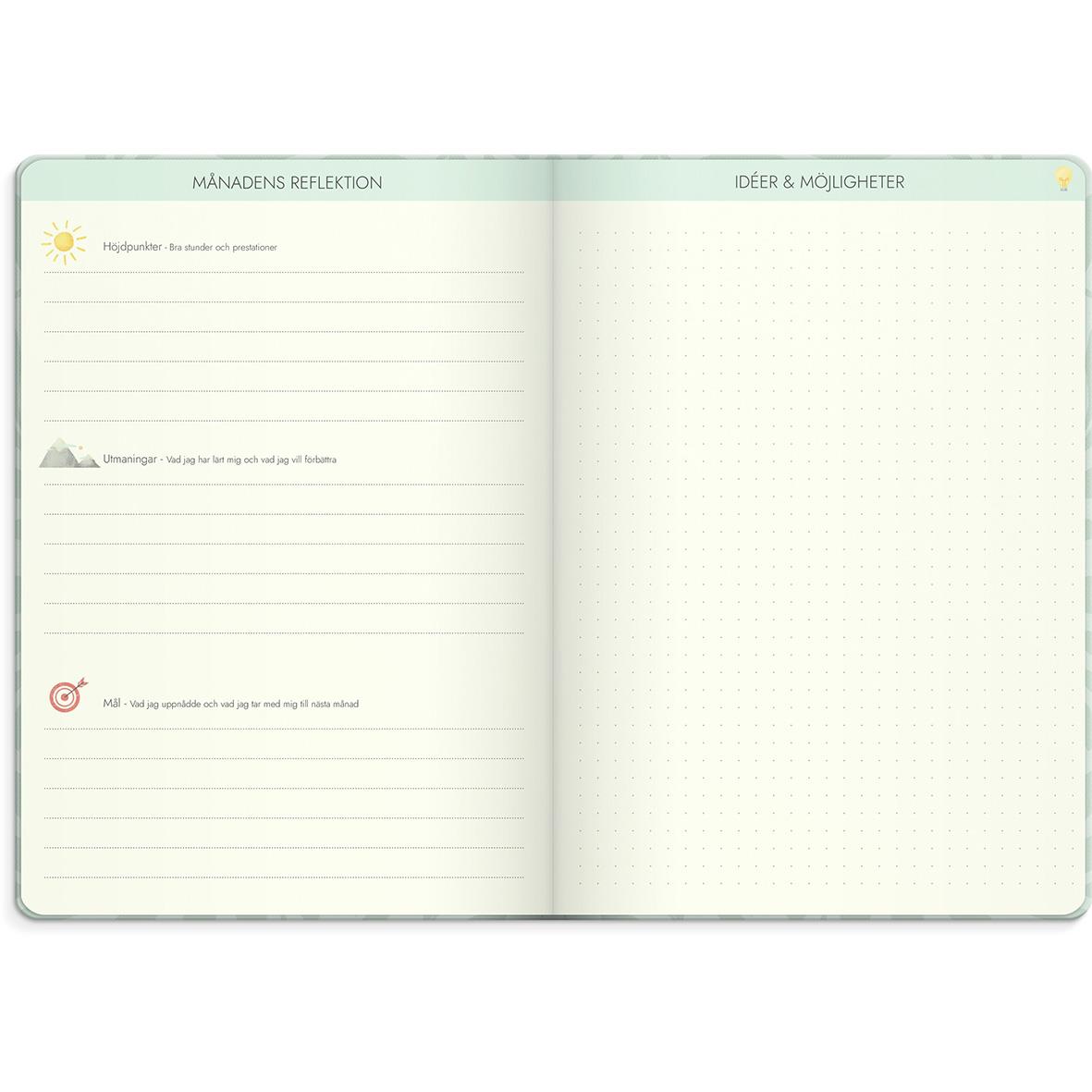 Öppningssida av 2026 års livsplanerare med reflektioner, idéer och möjligheter