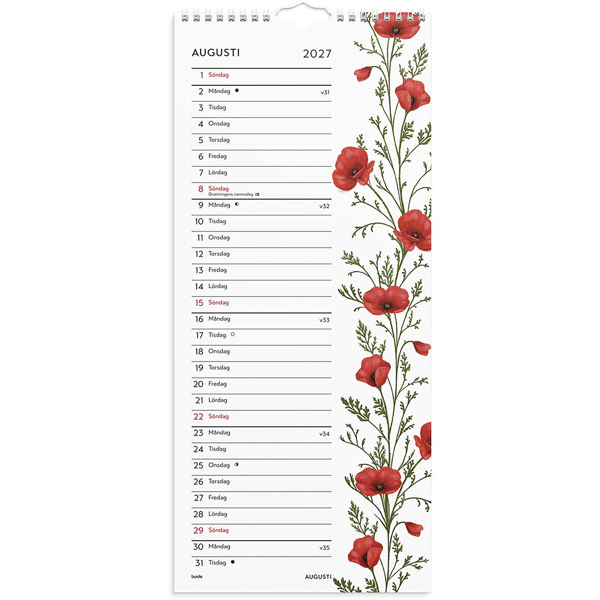 Väggkalender för oktober 2026 med blommor och bär längs höger sida
