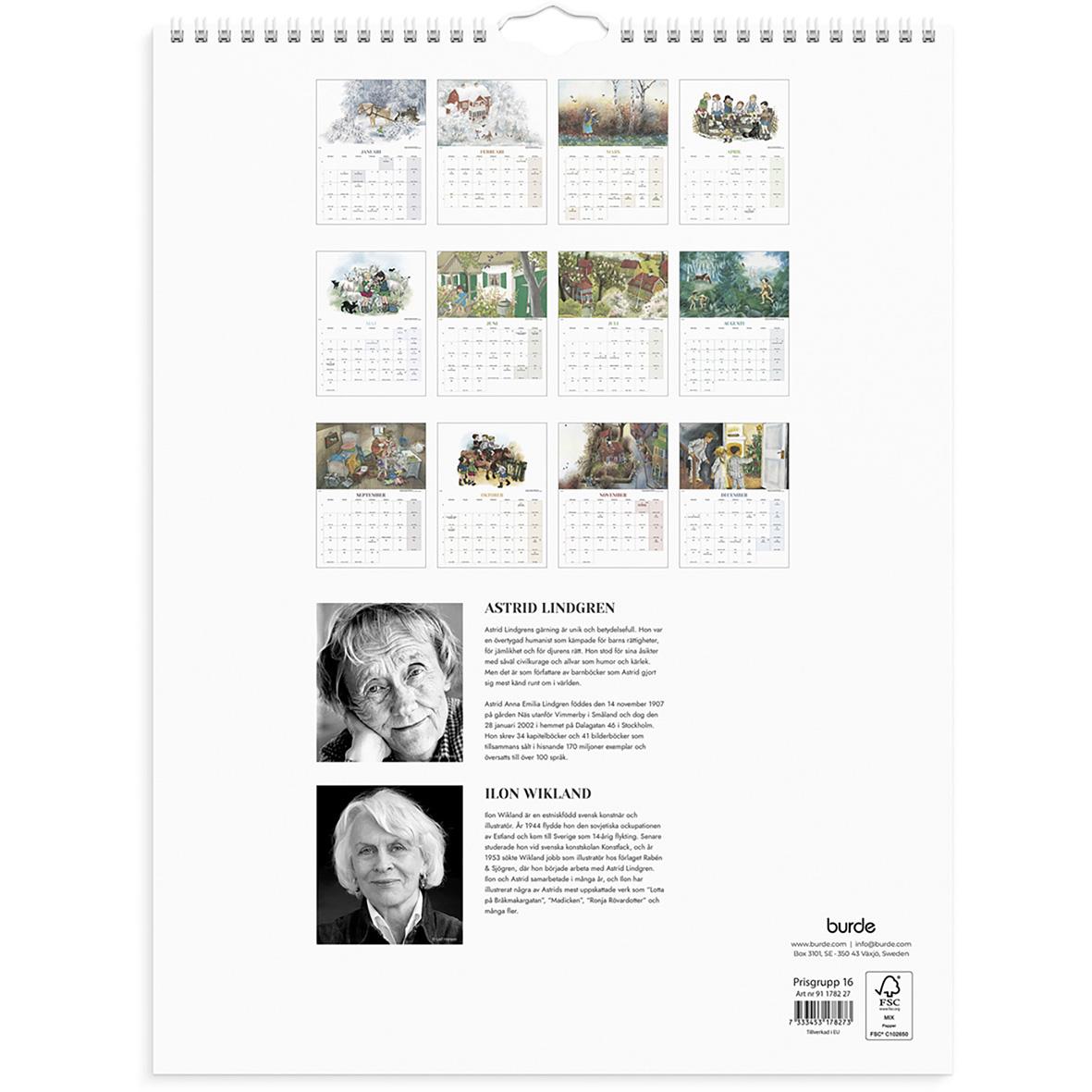 Väggkalender för november 2026 med illustration av en lantlig scen med hus och träd av Ilon Wikland