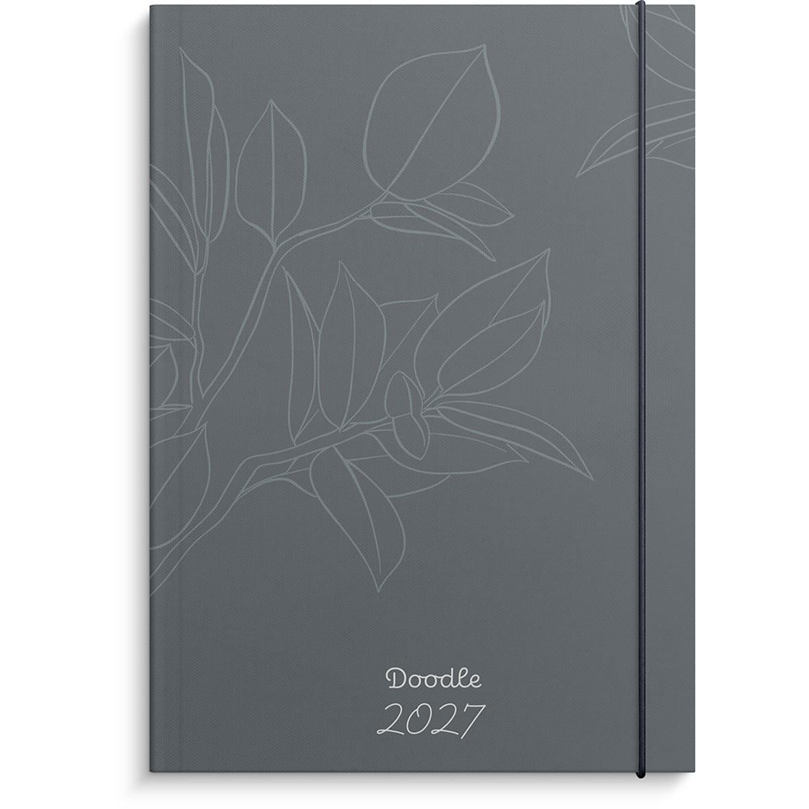 Brun Almanacka Burde 1219 Doodle 2026 med blomsterillustration och elastisk band