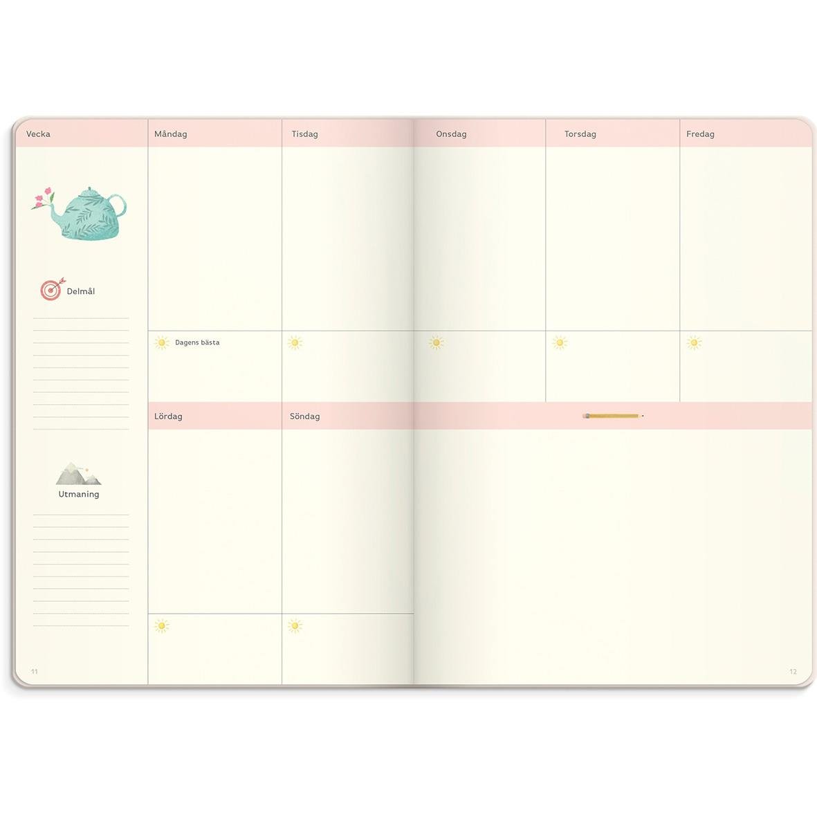 Almanacka Burde 7608 ream & Do Beige med veckoplanering och illustrationer i rosa och beige nyanser