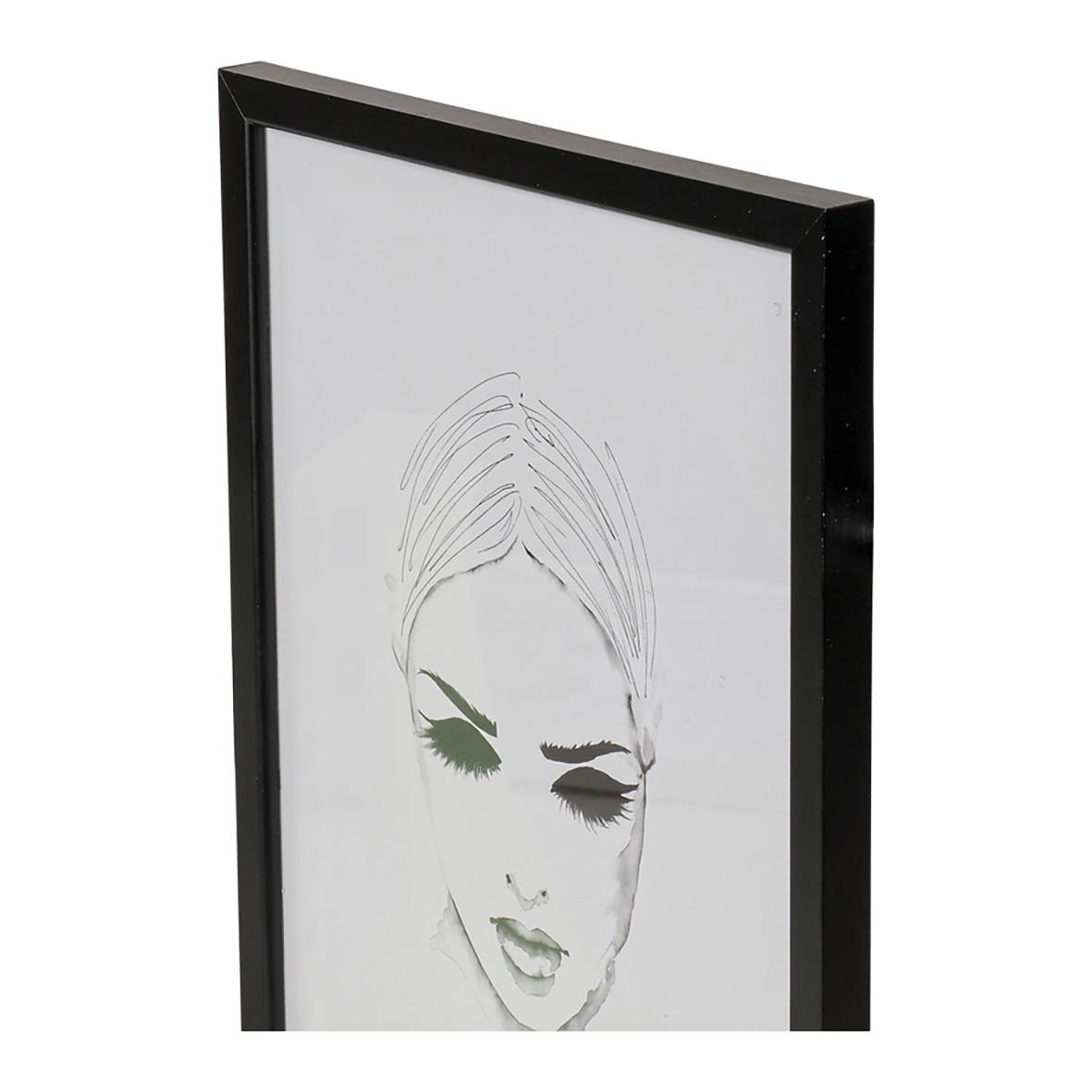 Svart fotoram med fokus på en kvinnlig ansiktsillustration, storlek 21x29,7 cm