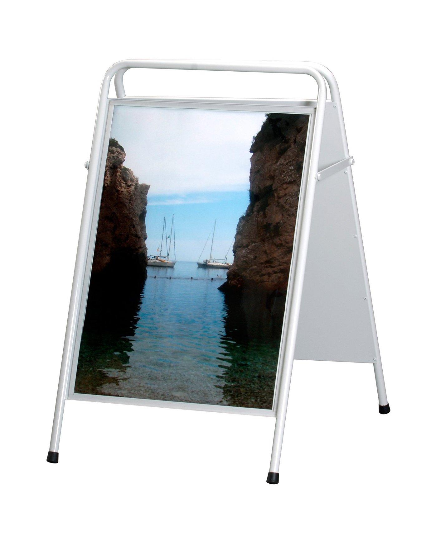 Gatuställ skylt vit 70x100cm med bild av hav och båtar