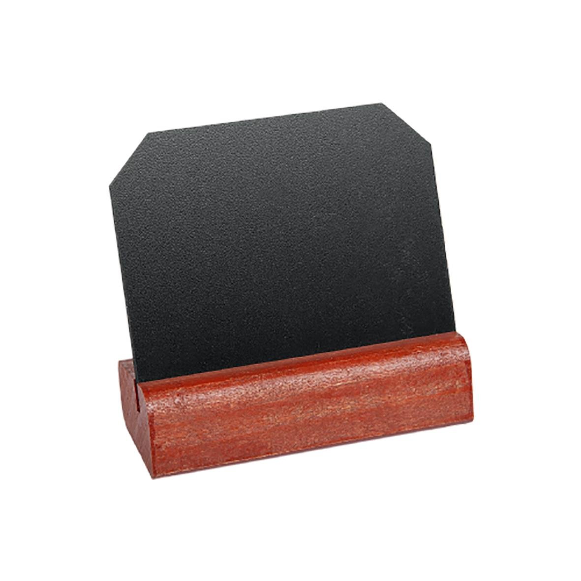 Griffeltavla med bordsställ för 6x8 cm skylt i svart och träfinish