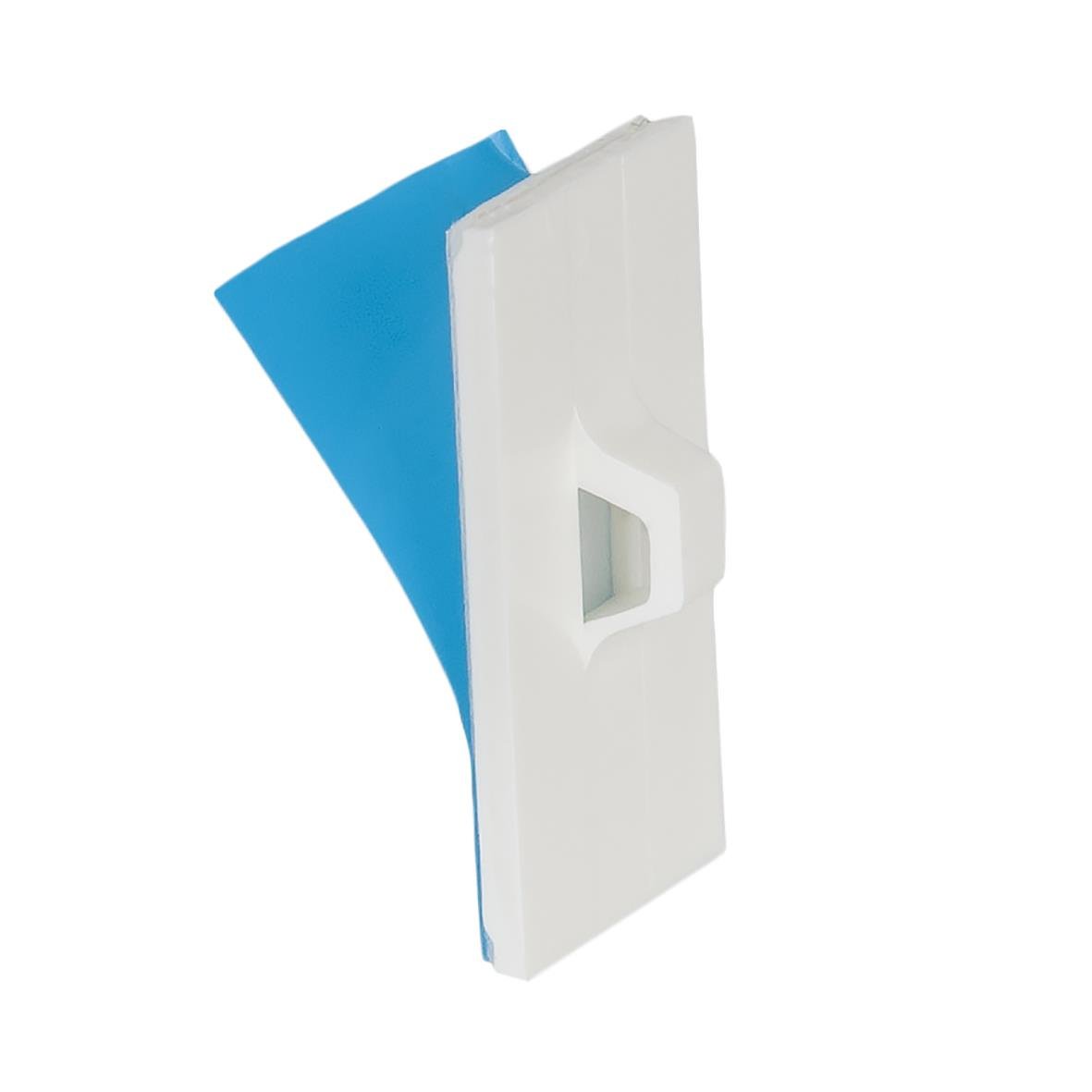 Självhäftande fästplatta i rektangulär form, 14x25mm, i vitt och blått färgval