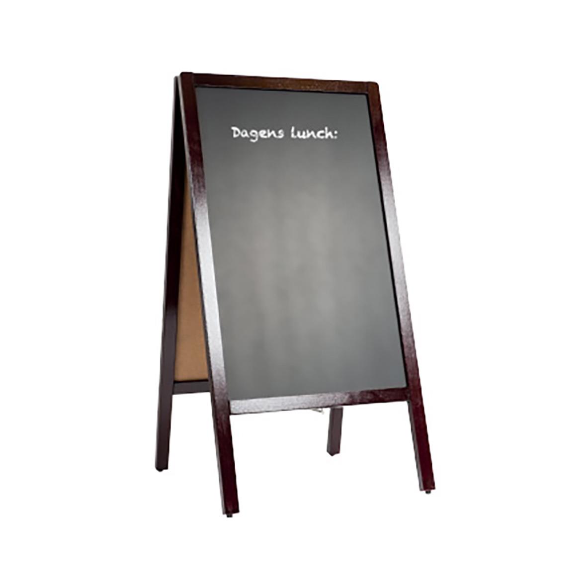 Gatuställ griffelbräda i mörkbrunt trä, 45x73cm, med plats för att skriva med krita eller whiteboardpenna