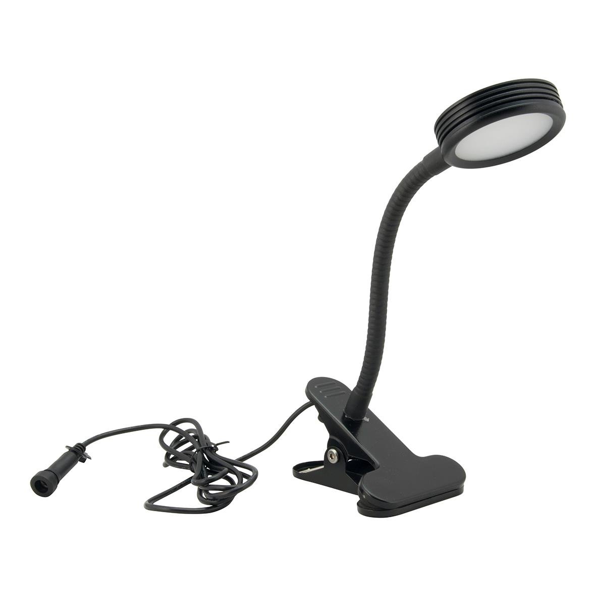 Vädertålig svart gatuställslampa med flexibel arm och klämfäste