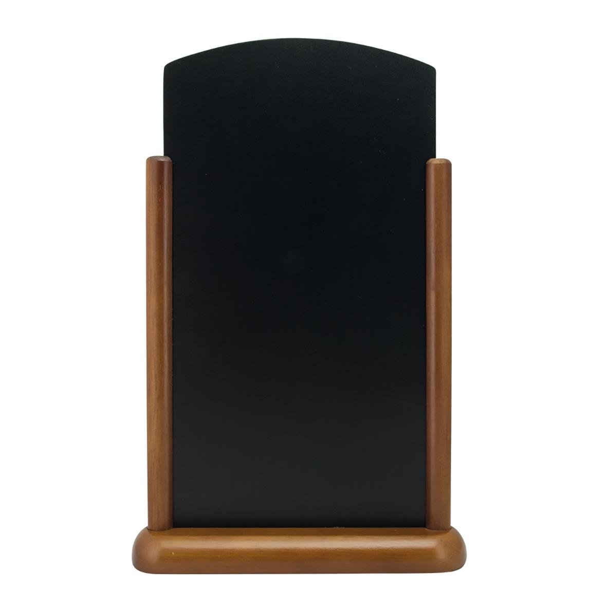 Svart griffeltavla med mörkbruna trästöd och ram, A4-skrivyta, elegant och säker för bord