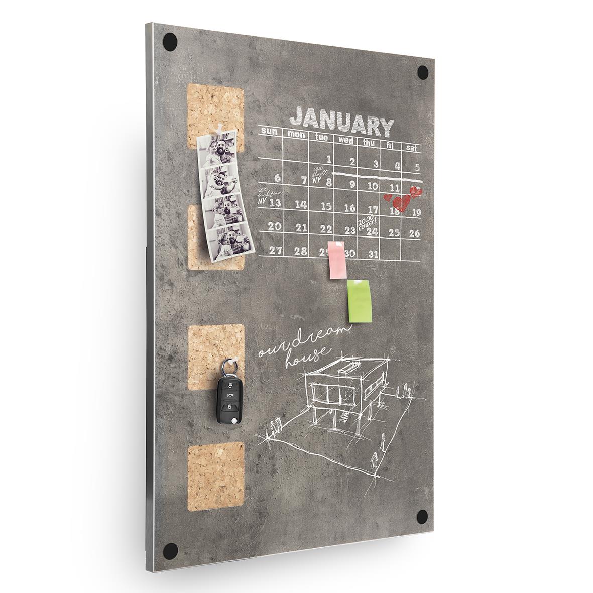 Grå griffeltavla för vägg med kalender, magneter och anteckningar, 58x38cm