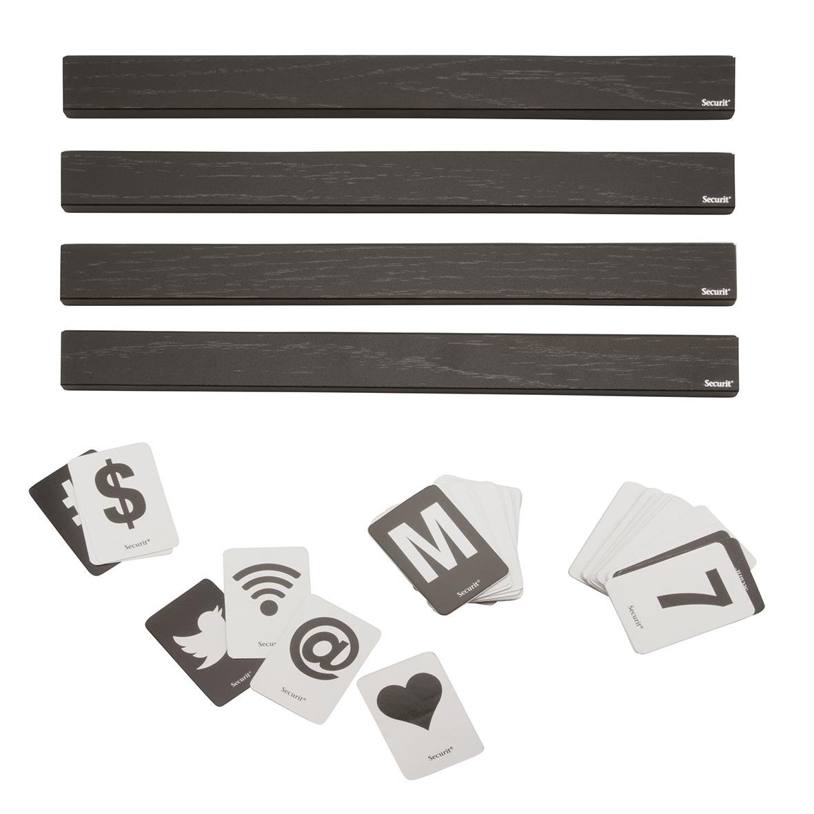 Svart bokstavshylla Securit 25cm med bokstavs- och symbolkort