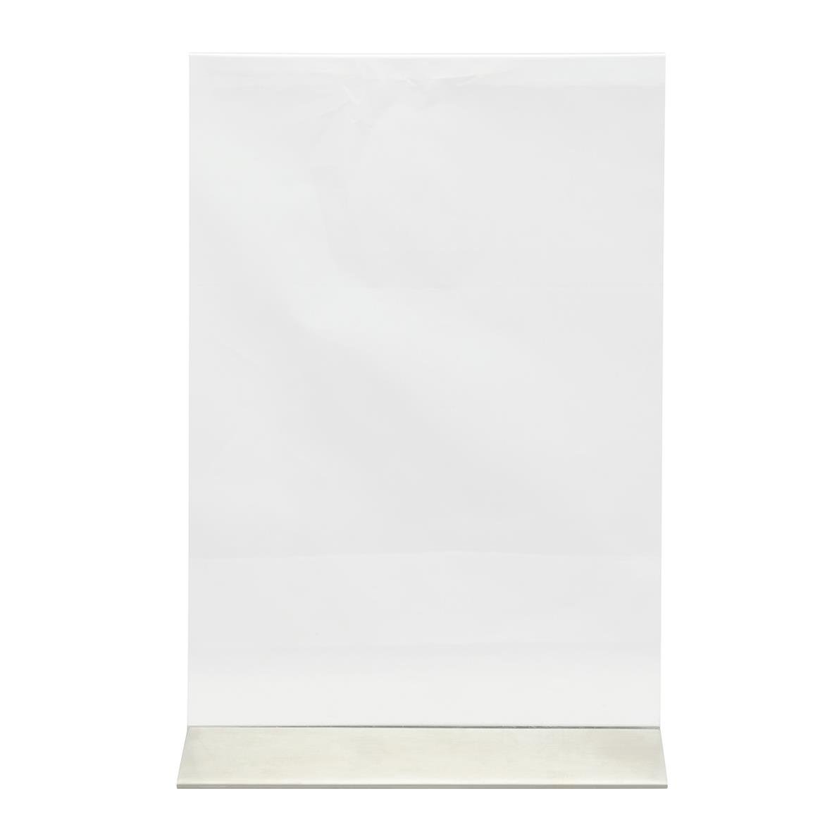 Rund, vitt akrylskärm med rostfri stålbotten för informationsdisplay