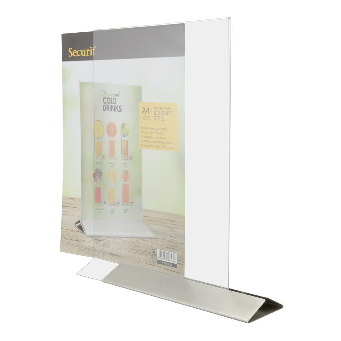 Informationsskärm med rostfri stålbotten och akrylskärm för A4-format