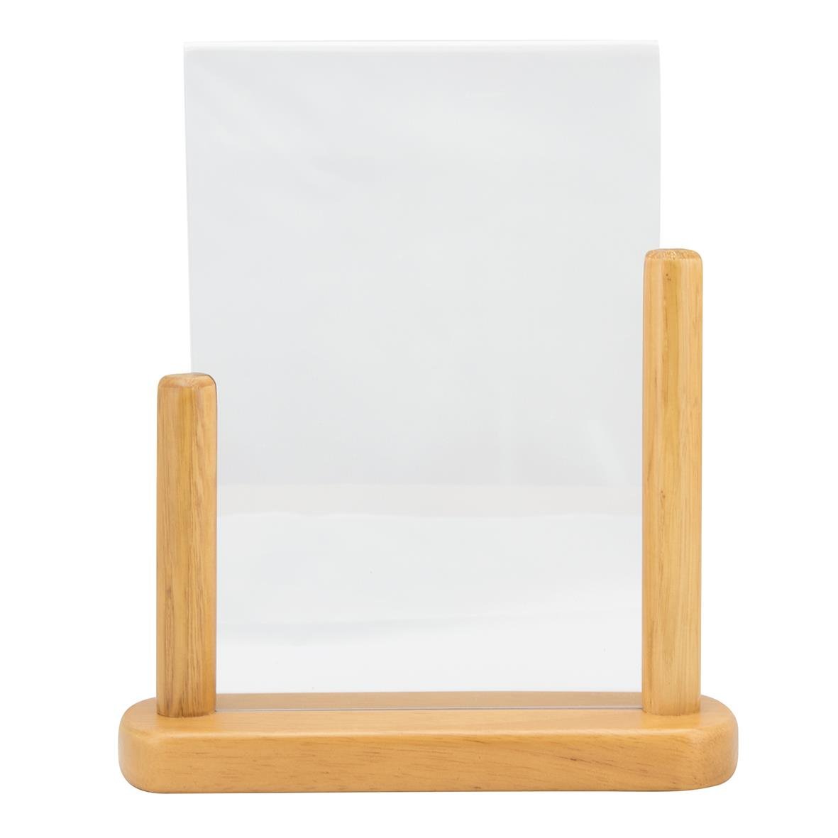 Akryl och träbotten informationsskärm i A5 storlek med skyddsglas