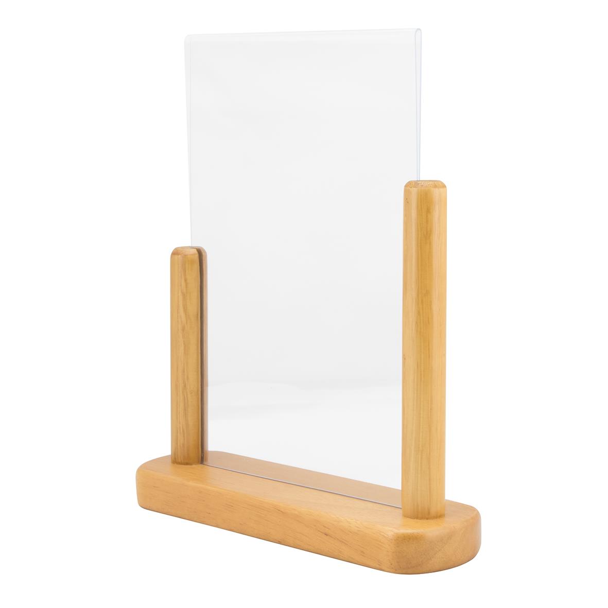 Akryl och träbordstativ för informationsskydd, A5 storlek, med transparent skydd och trästöd