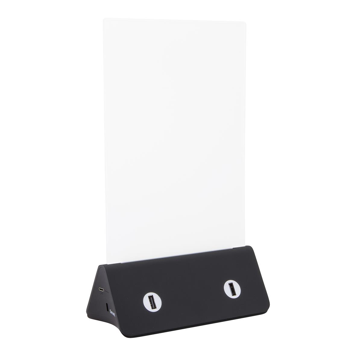 Bordsdisplay Securit Ink Powerbank med svart bas och tydlig skylt