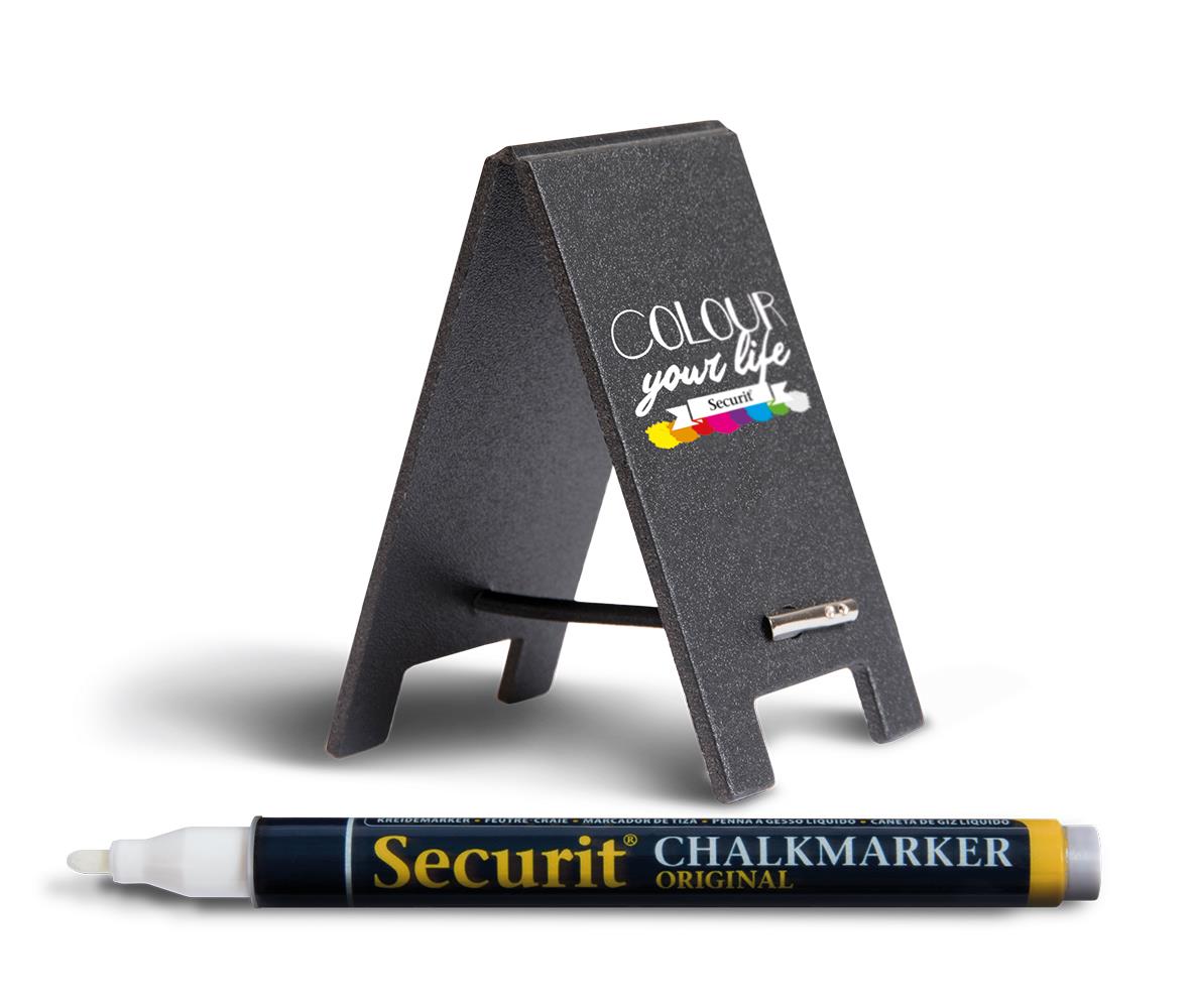 Svart griffeltavla Securit Mini för bord, 8,5x5cm med vit krita