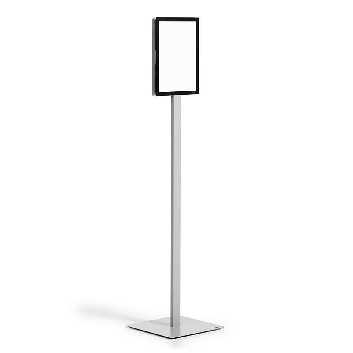 Informationsställ Durable Info Stand Basic A4 antracitgrå med svart ram och stång på platt bas