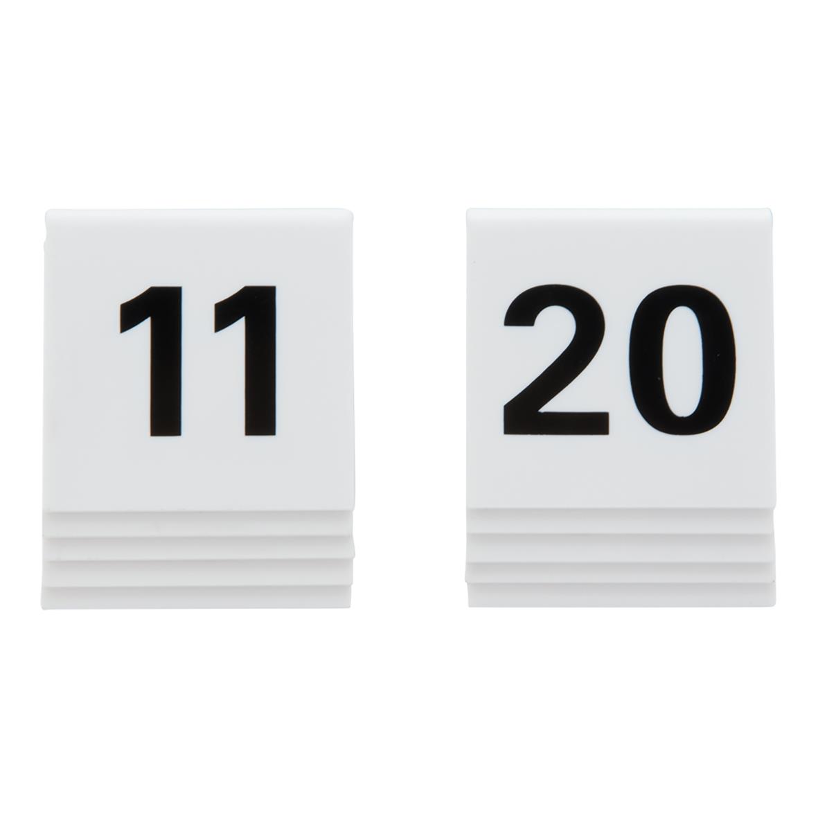 Två akryl bordsnummer 11 och 20 i vitt och svart, storlek 5,2x4,5cm