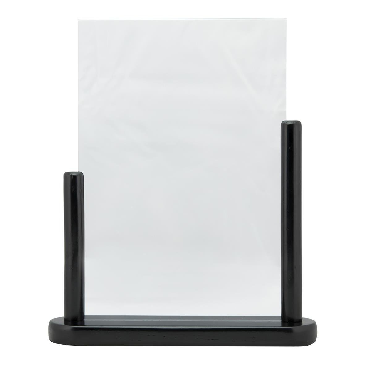 Svart akryl och träbotten informationsskärm med skyddsglas A4