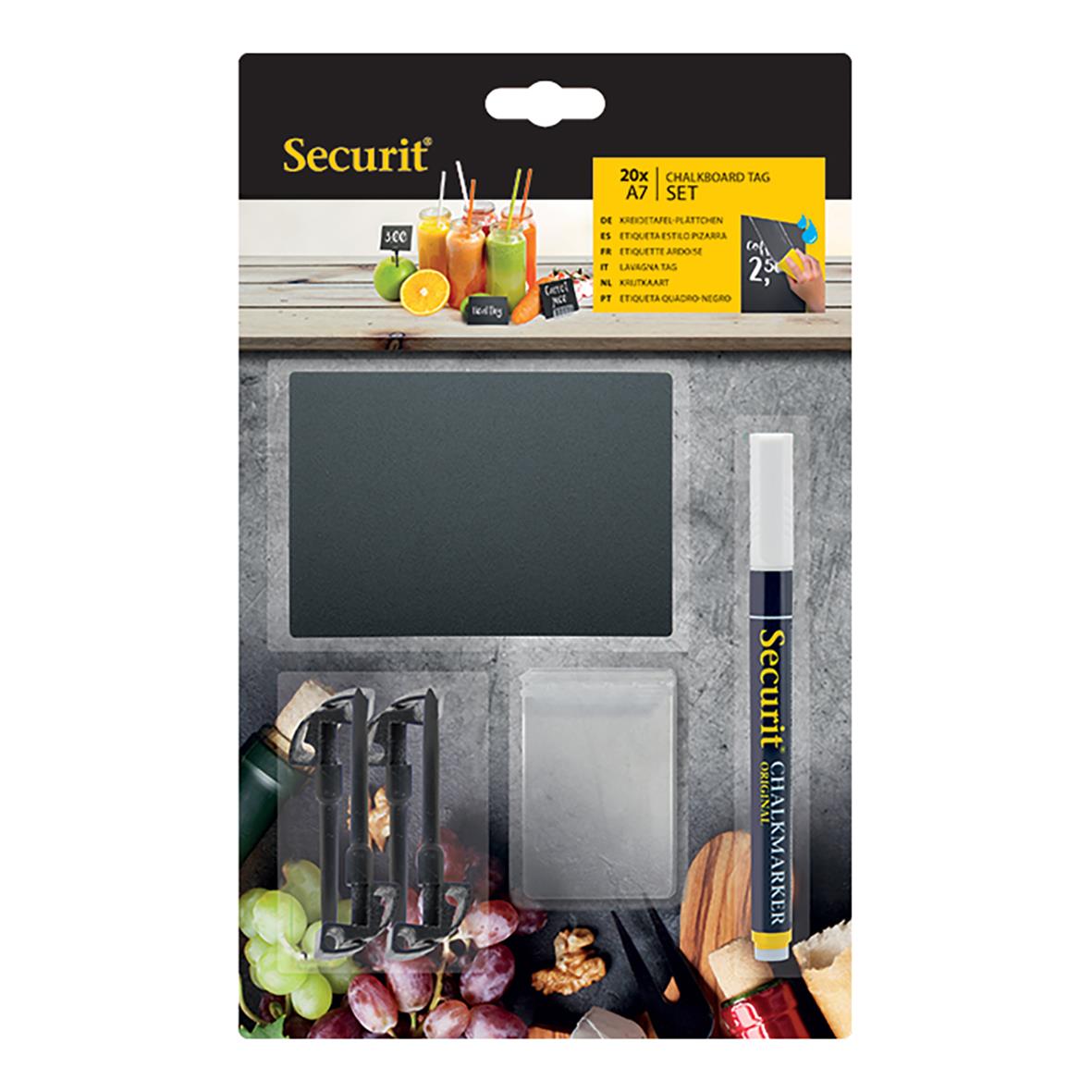 Svart griffelskylt med penna och hållare, inklusive 20x A7 whiteboard-tagg