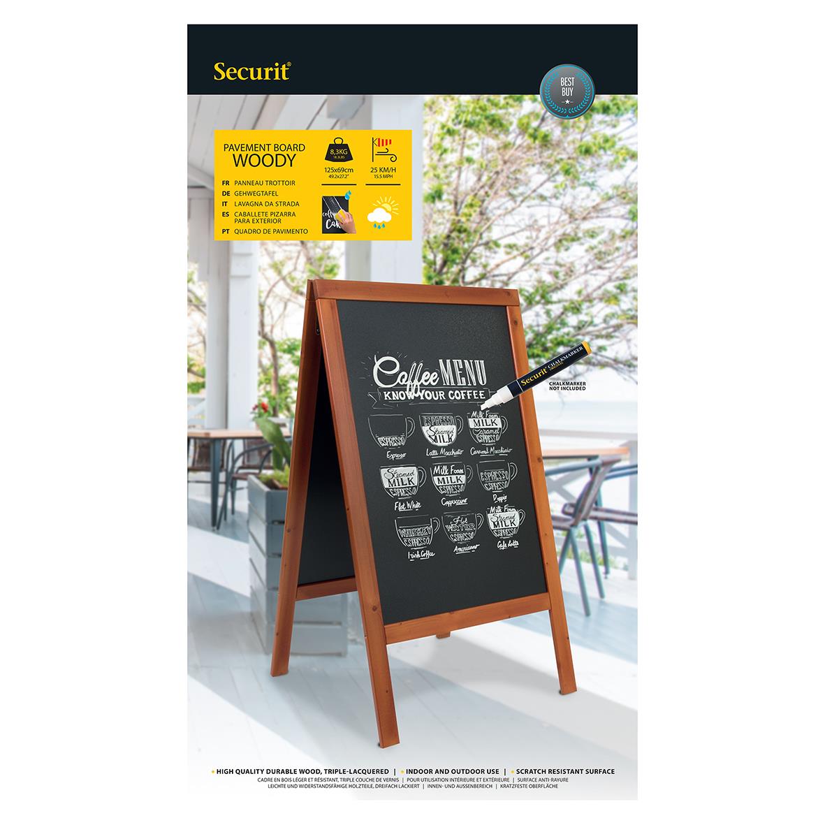 Gatuställ Securit Woody Mahogny 58x87cm med skrivyta och chalkboard